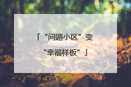 “问题小区”变“幸福样板”