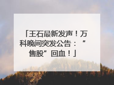 王石最新发声！万科晚间突发公告：“售股”回血！
