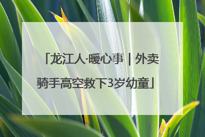龙江人·暖心事｜外卖骑手高空救下3岁幼童